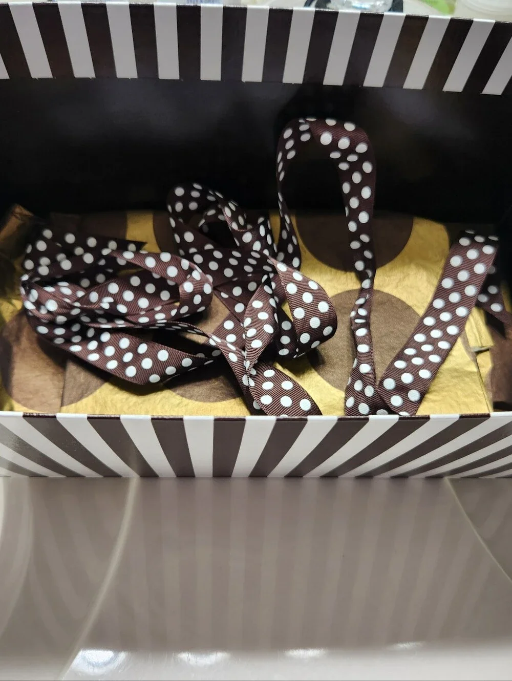 Henri Bendel Brown and White Iconic Striped Collectors Box, 12x6x6